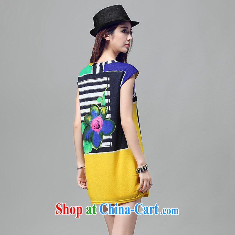 Korean Air Collision prosperity color streaks stamp spell back and skirt summer new graphics thin short-sleeved cotton the larger female high-waist skirts female yellow (recommended 90 jack - 150 jack wear) L, Korean Wind SST (Hanfoo), online shopping