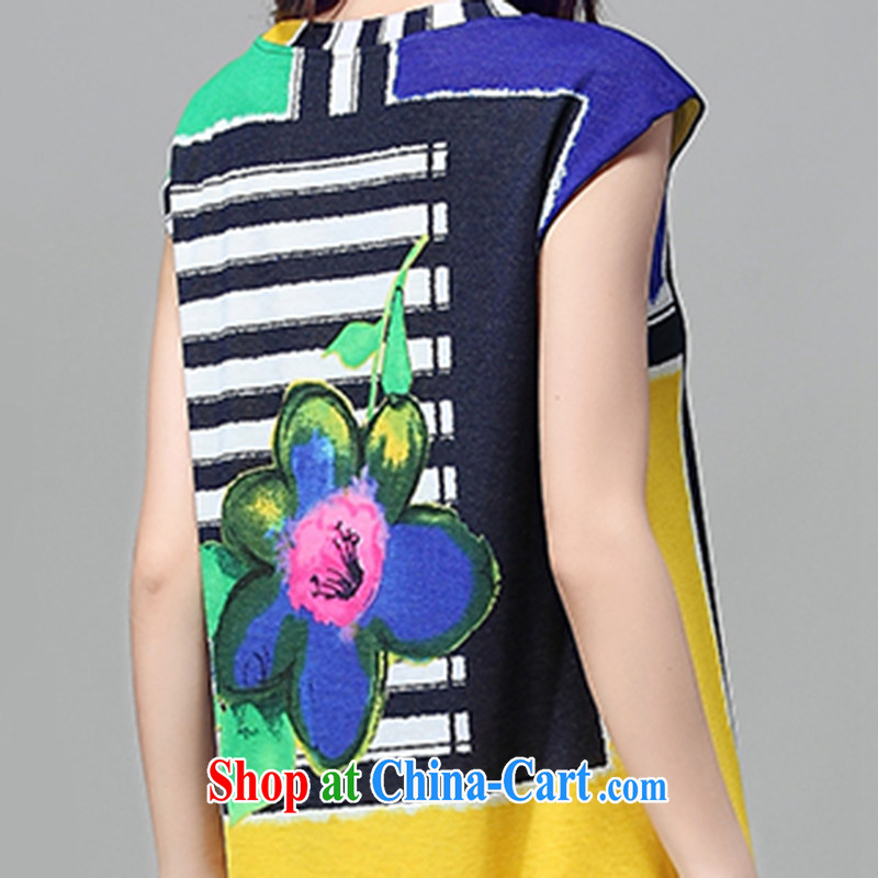 Korean Air Collision prosperity color streaks stamp spell back and skirt summer new graphics thin short-sleeved cotton the larger female high-waist skirts female yellow (recommended 90 jack - 150 jack wear) L, Korean Wind SST (Hanfoo), online shopping