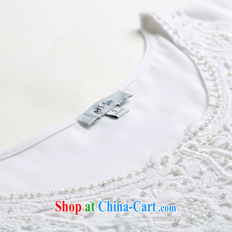 MSSHE XL girls 2015 new summer round-collar lace stitching plain white shirt 4500 white 2XL, Msshe, shopping on the Internet
