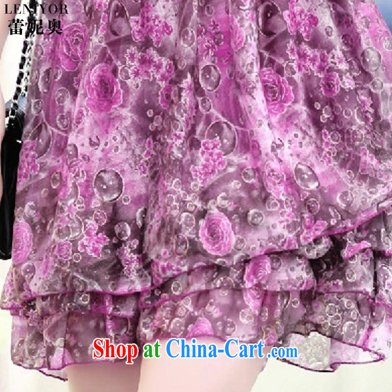 Connie clay, 2015 summer new, larger female floral short-sleeved stamp dresses Y 0227 aubergine XXL ballet, Connie (LENIYOR), online shopping
