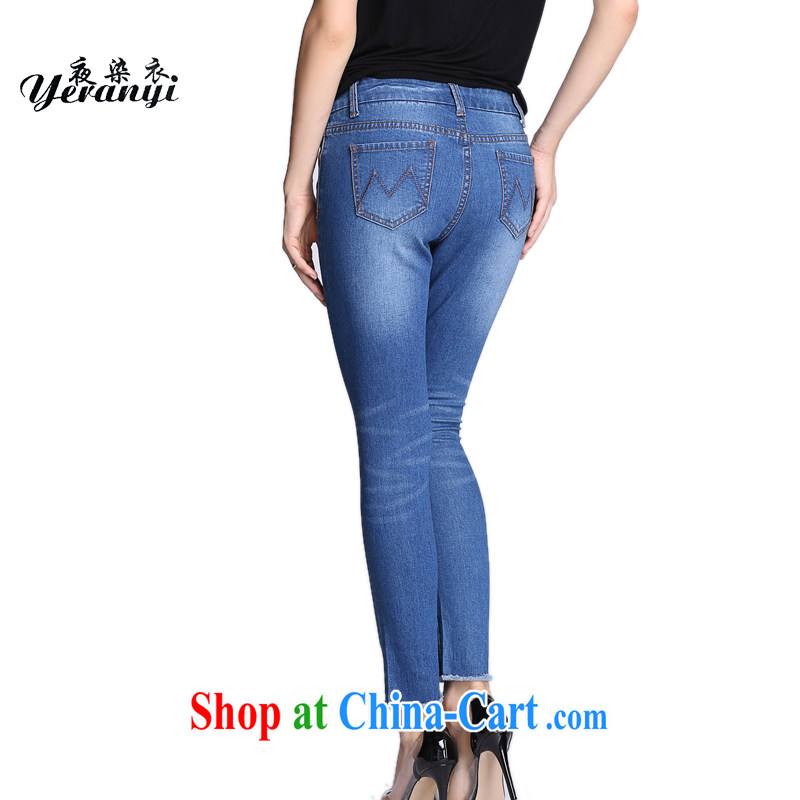 Summer 2015 new European and American large code female decoration, referred and legs jeans thick mm zipper pocket 9 pants dark blue L (110 - 120 ) jack, the night dyed Yi (yeranyi), online shopping