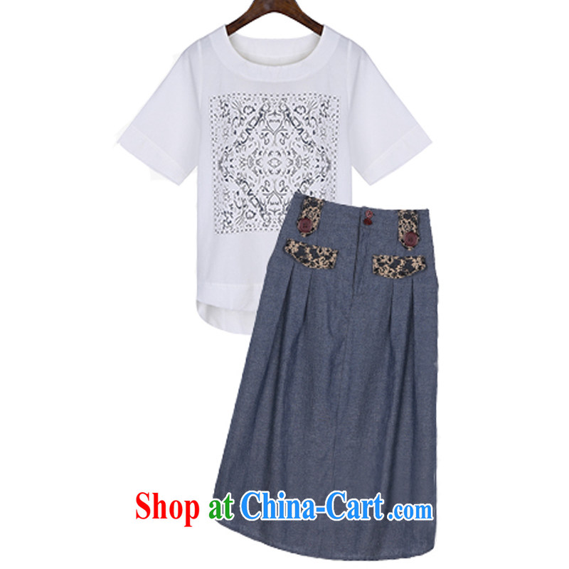 Yuan Bo summer new thick MM cotton in Europe and the two-piece large, female dress short-sleeved T shirt + skirt set skirt/178 3 XL 150 - 160 Jack left and right, Bo, and shopping on the Internet