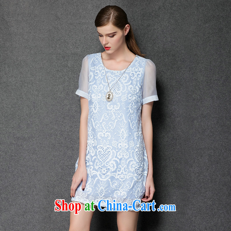The silk, honey XL girls thick MM graphics thin 2015 summer lace hook take the root yarn stitching short-sleeved beauty dresses ZZ 3389 blue 2 XL (135 jack - 149 Jack through) to the population, honey, and shopping on the Internet