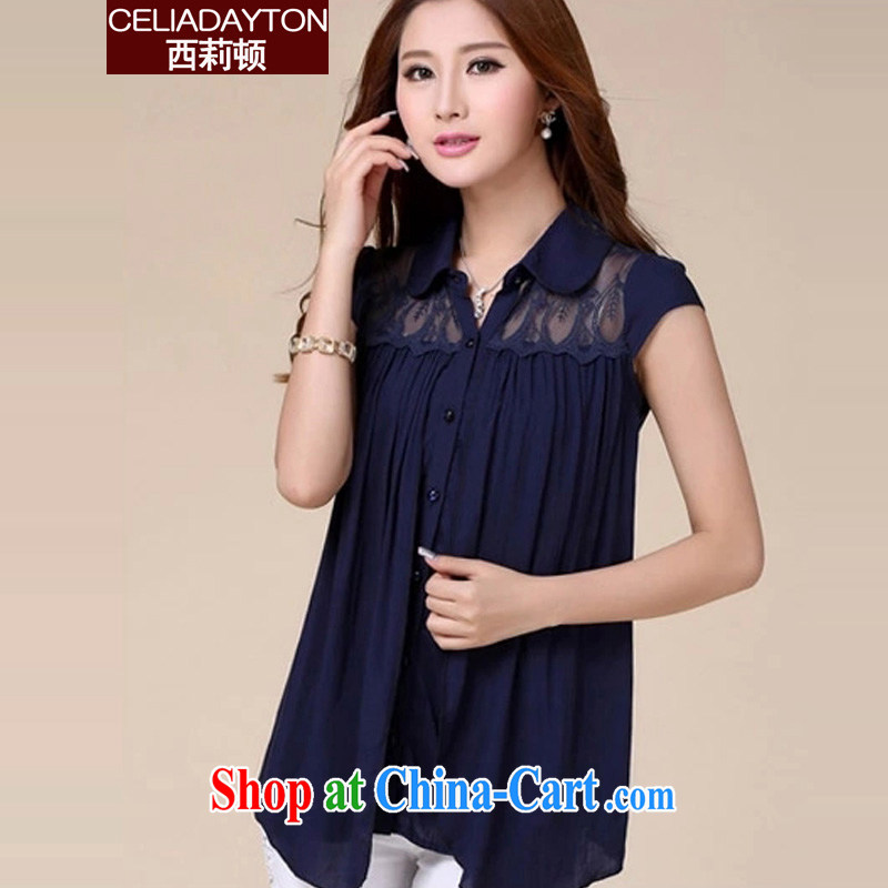 Ms. Cecilia Clinton snow woven shirts short-sleeve girls summer 2015 New MM thick sister XL video thin temperament, long, snow-woven shirts female short-sleeved lace check take T-shirt blue XXXL, Cecilia Medina Quiroga (celia Dayton), and, on-line shopping