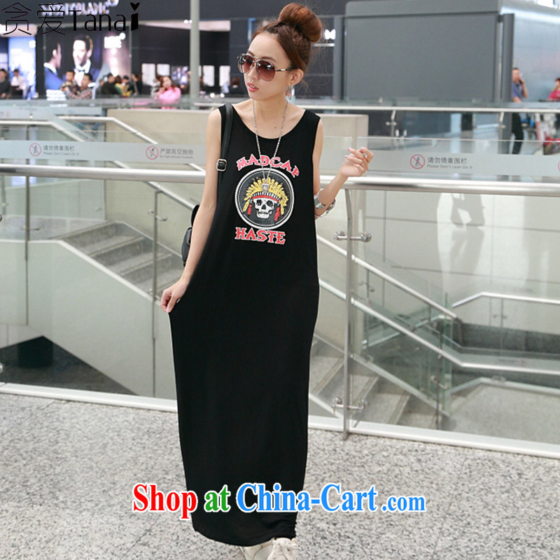 Loved XL girls with thick, thick sister summer loose video thin Korean sleeveless vest with Yi long skirt 1524 black 3 XL