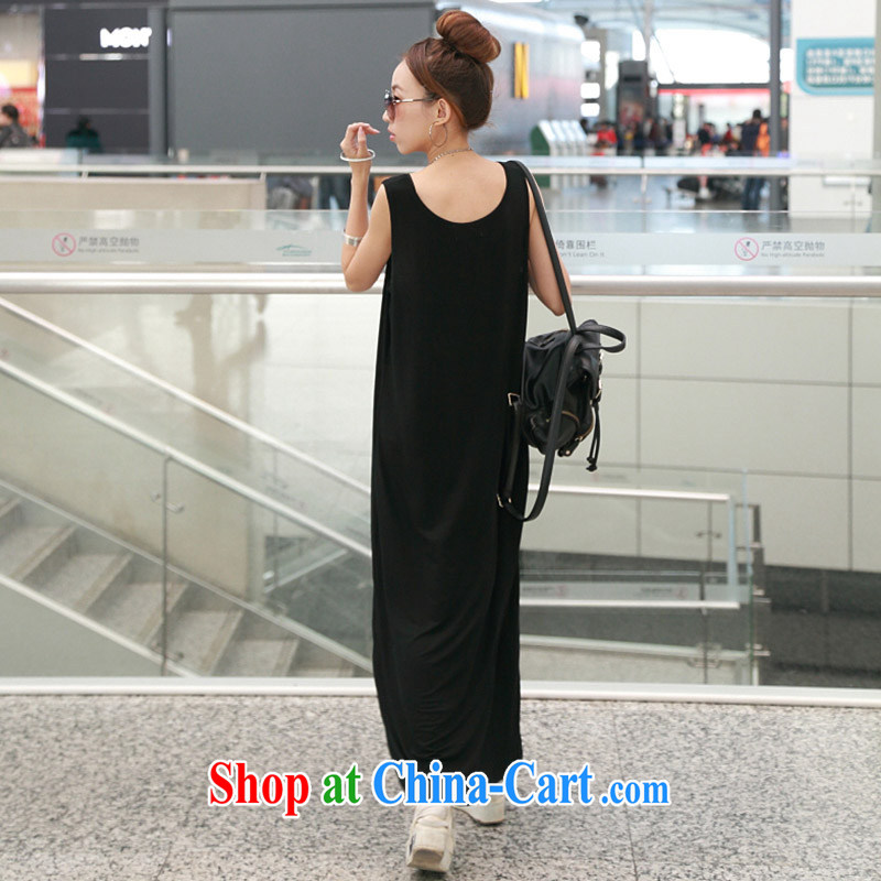 Loved XL girls with thick, thick sister summer wear loose video thin Korean sleeveless vest with Yi long skirt 1524 black 3 XL, loved (Tanai), shopping on the Internet