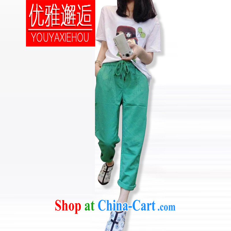 Elegant and Greer Garson 2015 spring and summer new stylish girl with round-collar short-sleeve T shirt + 9 pants leisure two-piece women picture package S, elegant Franka Potente (YOUYAXIEHUO), online shopping