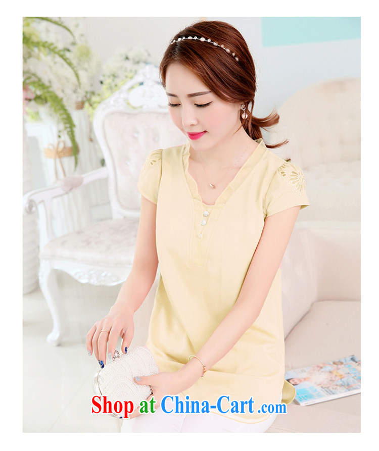 Hwang Woo-suk Ling Feng 2015 summer new Korean loose snow woven shirts T-shirt V collar Solid Color thick mm summer short-sleeved snow woven shirts yellow 4 XL pictures, price, brand platters! Elections are good character, the national distribution, so why buy now enjoy more preferential! Health