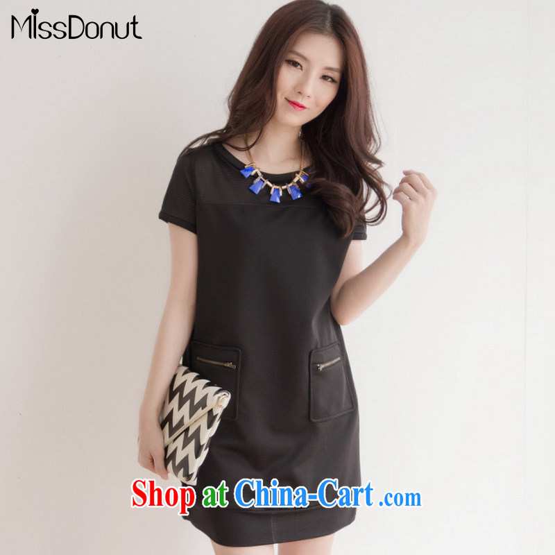 MissDonut 2015 mm thick and is indeed increasing, female 200 Jack Korean summer loose video thin, short-sleeved clothing skirt Black Large Number 3 XL