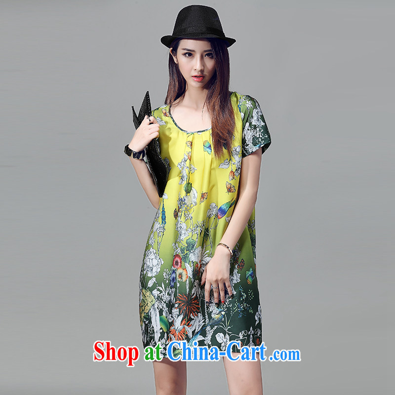 Crown Platinum summer new 2015 Korean version on the MM code retro stamp bohemian dresses girls short sleeve loose skirts picture color XXXXL, Crown Platinum, and shopping on the Internet