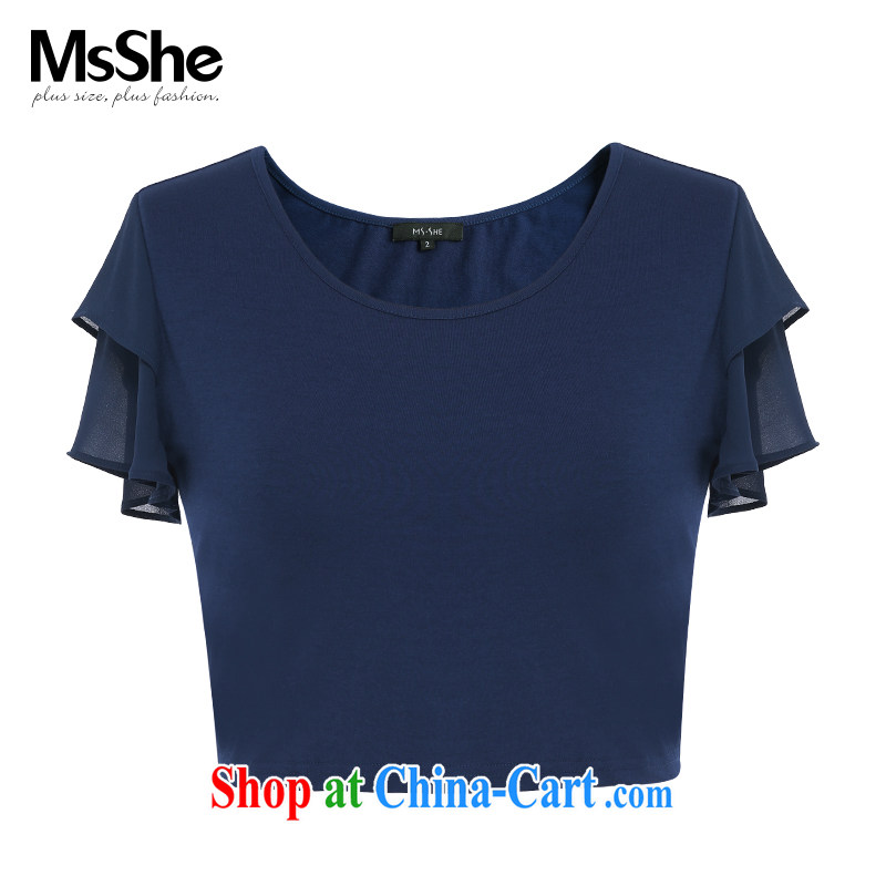 MSSHE XL girls 2015 new summer round-collar, generation, cotton flouncing T-shirt short 4628 blue 3 XL