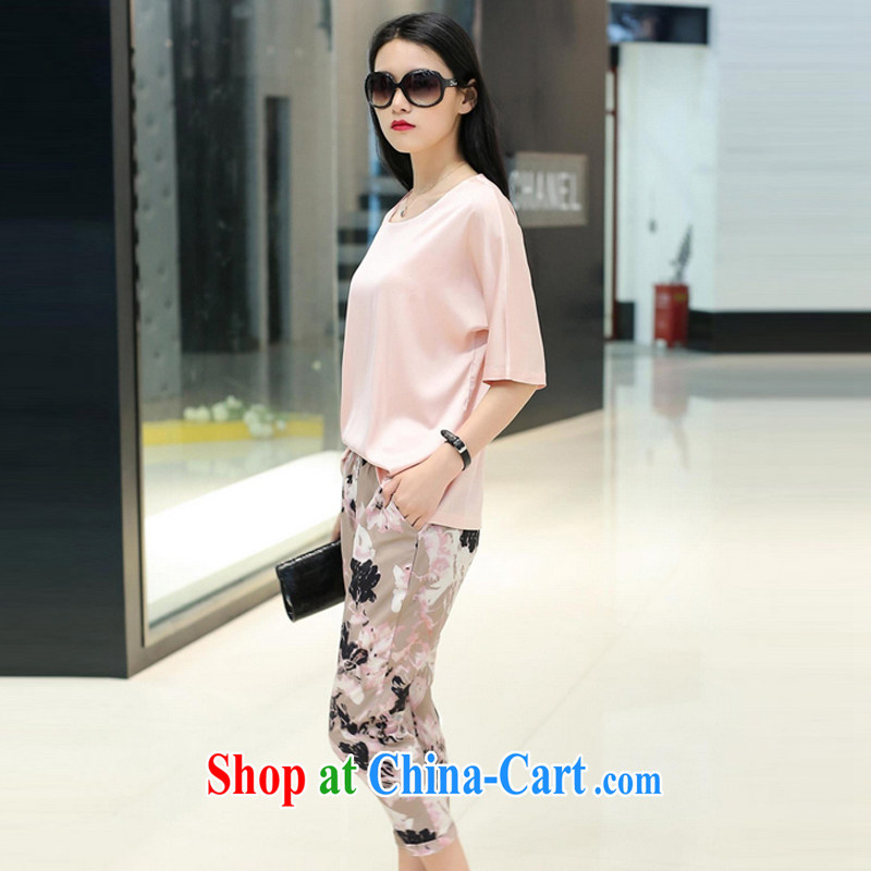Yuan Bo summer focused on Europe and MM two-piece new, larger female silk short-sleeved T shirt T-shirt + floral 7 pants T-shirt + 7 pants 3 1769 XL 150 - 160 Jack left and right, Bo, and shopping on the Internet