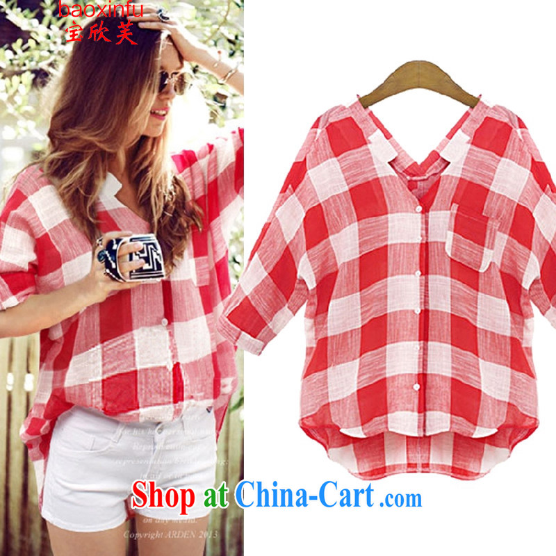 Baoxinfu 2015 summer and indeed XL Casual Shirt Korean short-sleeved fat sister T-shirt girl 8533 red XXXXL