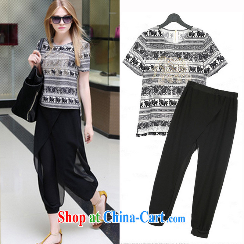 o Ya-ting 2015 New, and indeed increase, female fat mm video thin short-sleeve shirt T Snow 9 woven pants Kit black stamp two-piece 5 XL recommends that you 175 - 200 jack, O Ya-ting (aoyating), online shopping