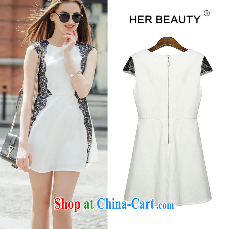 Hes the US 2015 thick sister XL girls with thick mm summer Korean version of the new graphics thin lace with cultivating a skirt white XL, herBEAUTY, shopping on the Internet