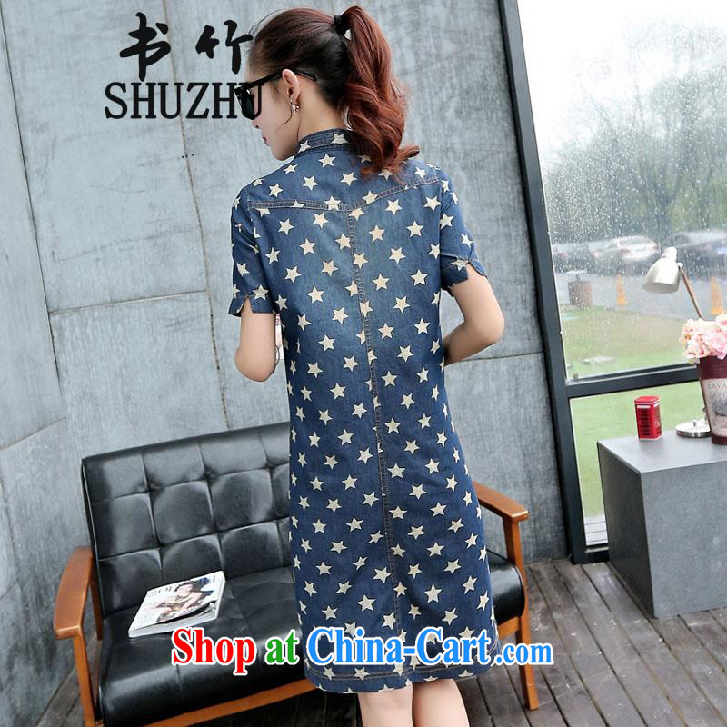 The recommended book bamboo summer new Europe and America, the female floral stamp long skirts cultivating short-sleeved denim casual dress girls picture color L, C 2 flows toward the (C 2 CHAOCHAO), online shopping
