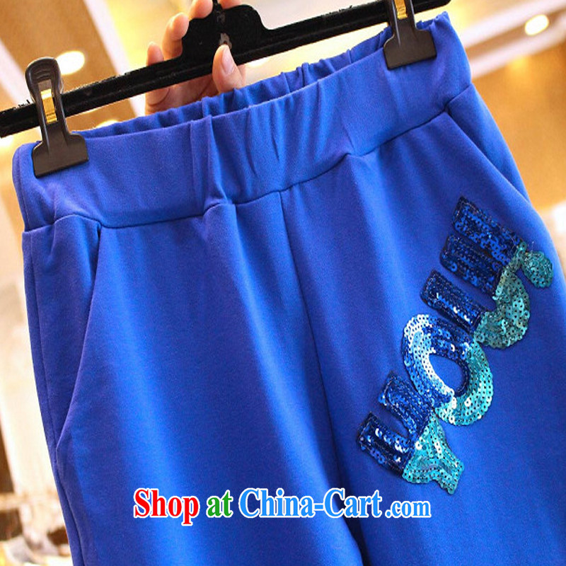 Yuan Bo summer new, very casual two-piece large, female pure cotton short-sleeved T shirt + 7 pants white + blue 8126 XL 3 150 - 160 Jack left and right, Bo, and shopping on the Internet