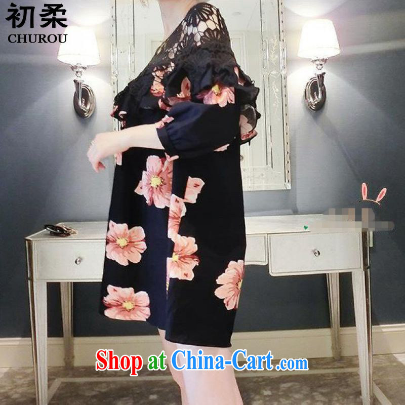 Flexible early summer 2015 Korean version of the greater code female thick sister graphics thin stitching black sexy bare shoulders lace dresses 200 jack can be seen wearing black XXXL early, Sophie (CHUROU), online shopping