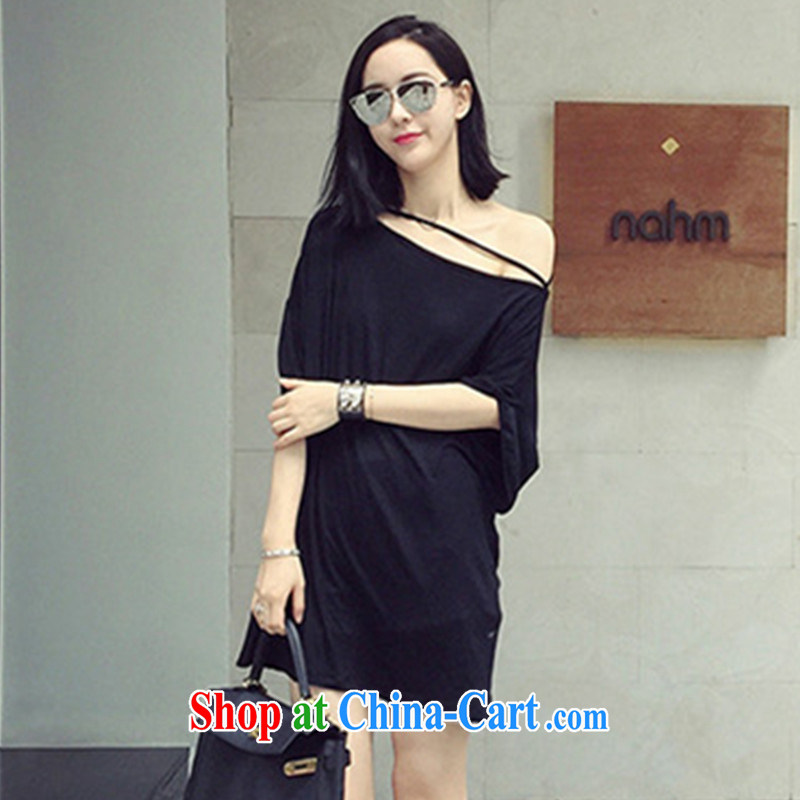 With the new Korean version the code female thick sister loose video thin bare shoulders sexy T shirts skirts black XL, vPro, and shopping on the Internet