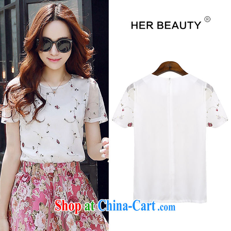 Hes American XL female 2015 mm thick summer new thick sister graphics thin Korean embroidery Web yarn short-sleeved round neck T-shirt fancy XL, herBEAUTY, shopping on the Internet