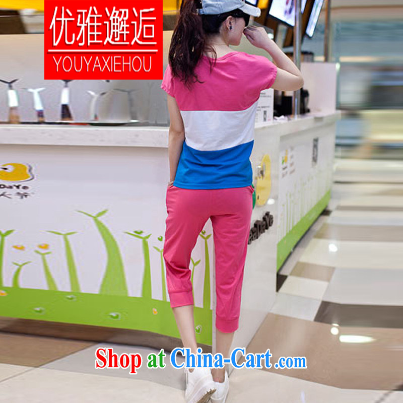 Elegant Greer Garson campaign 2015 7 pants Leisure package summer female Korean short-sleeved sweater kit and stylish two-piece hidden cyan 3XL, elegant Franka Potente (YOUYAXIEHUO), online shopping