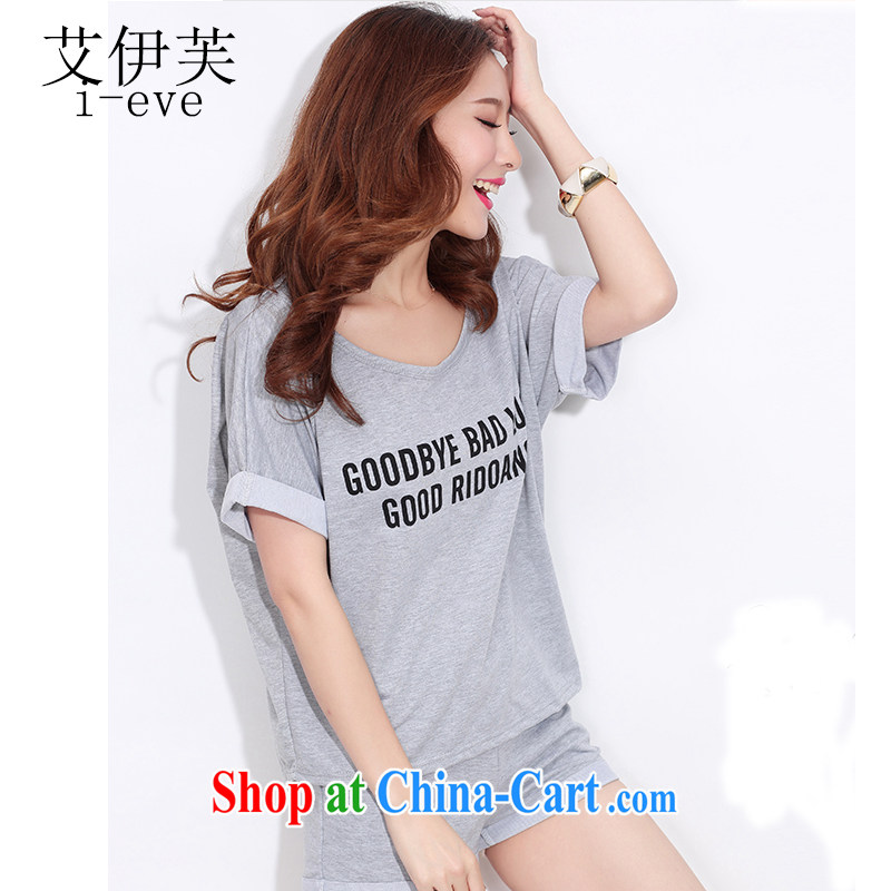 AIDS, summer 2015 new shorts round-collar short-sleeve sport and leisure package Korean version the Code women relaxed and stylish solid color letter two-piece Women light gray L