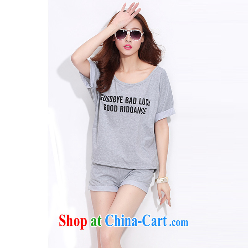 AIDS, summer 2015 New Product shorts round-collar short-sleeve sport and leisure package Korean version of the greater code female relaxed and stylish solid-colored letter two-piece with the light gray L, AIDS, (I-eve), and on-line shopping
