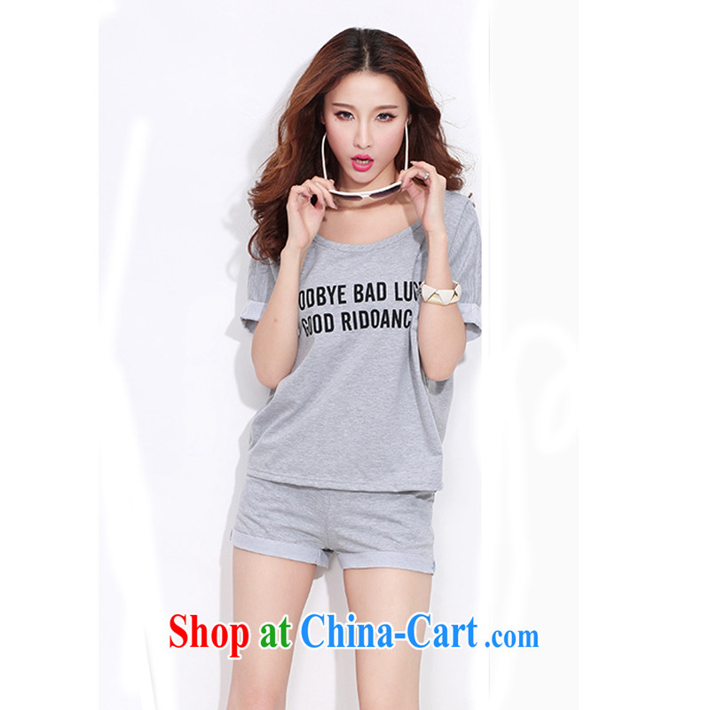 AIDS, summer 2015 New Product shorts round-collar short-sleeve sport and leisure package Korean version of the greater code female relaxed and stylish solid-colored letter two-piece with the light gray L, AIDS, (I-eve), and on-line shopping