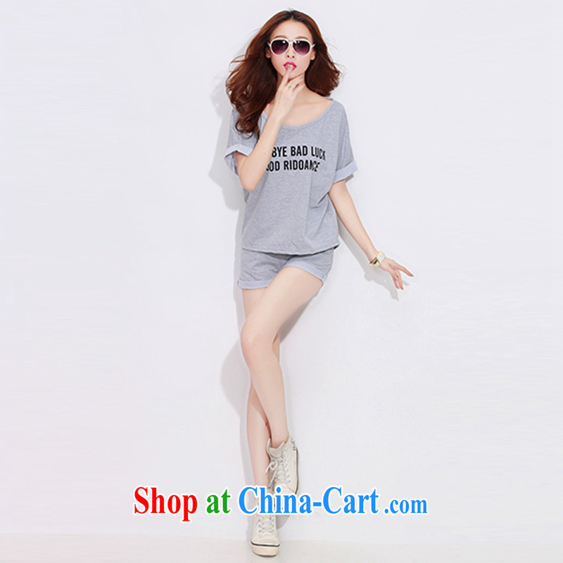AIDS, summer 2015 New Product shorts round-collar short-sleeve sport and leisure package Korean version of the greater code female relaxed and stylish solid-colored letter two-piece with the light gray L, AIDS, (I-eve), and on-line shopping