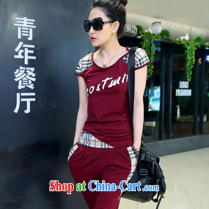 Margaret Elizabeth Kahlo's 2015 new female lounge, children's Summer Campaign Kit and stylish cultivating short-sleeved 7 pants two-piece deep red XXXL, Margaret Elizabeth prey Veng (maluosha), online shopping