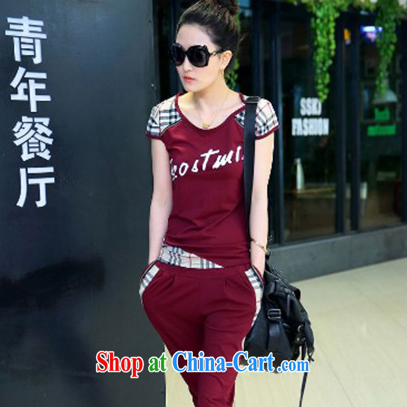 Margaret Elizabeth Kahlo's 2015 new female lounge, children's Summer Campaign Kit and stylish cultivating short-sleeved 7 pants two-piece deep red XXXL, Margaret Elizabeth prey Veng (maluosha), online shopping