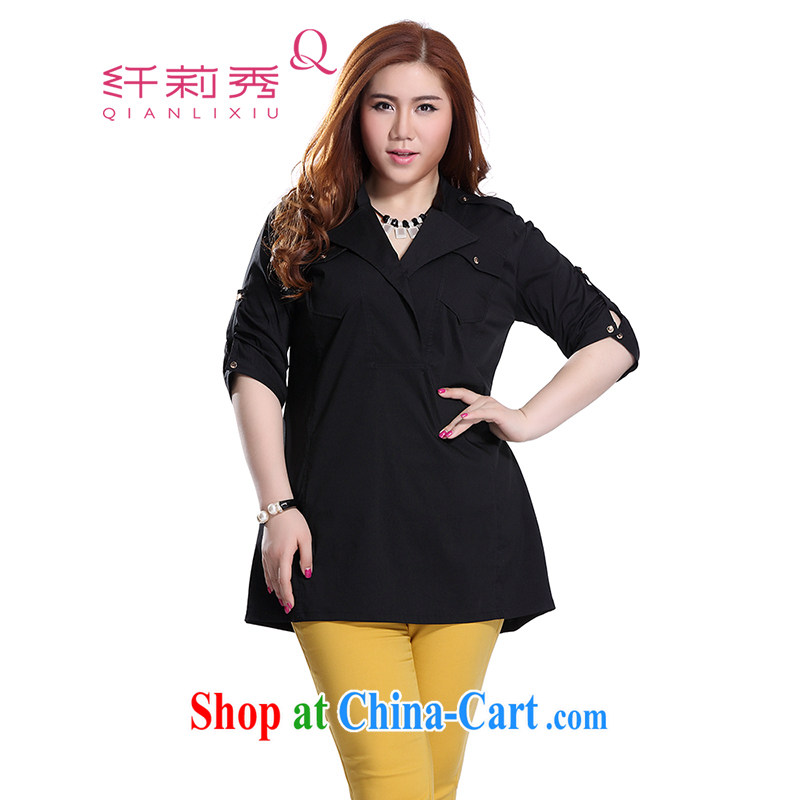 Slim LI Sau 2015 summer new, larger female V lapel leisure beauty shirt Q 8622 black 4XL