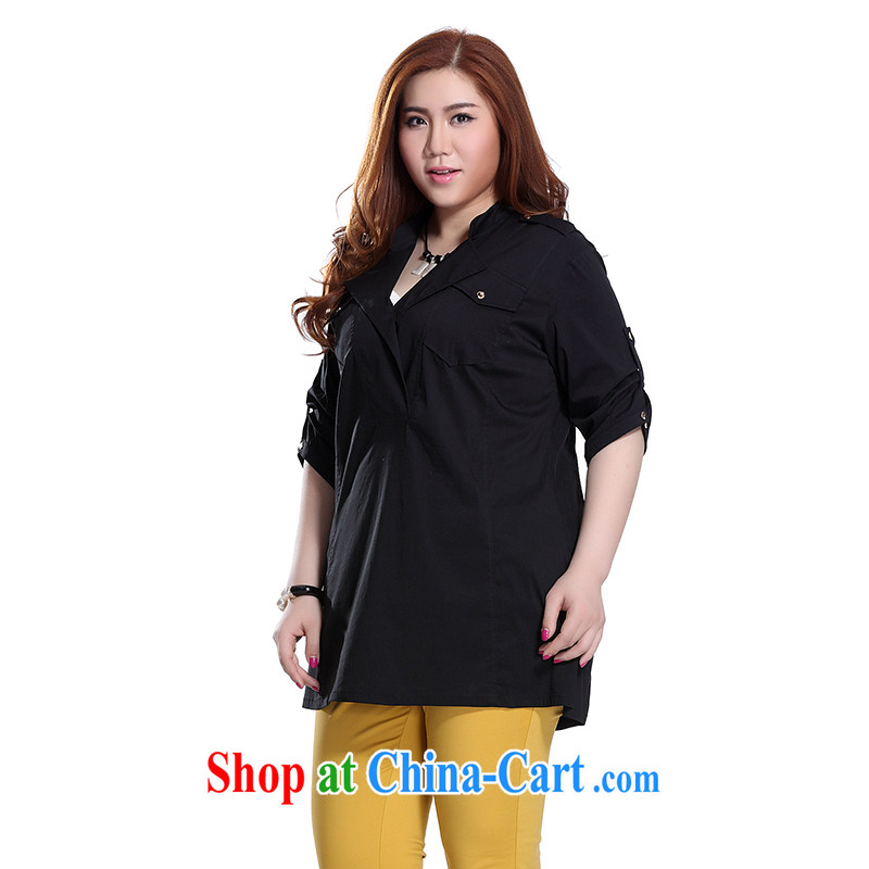 Slim LI Sau 2015 summer new, larger female V lapel leisure beauty shirt Q 8622 black 4XL, slim Li-su, and shopping on the Internet