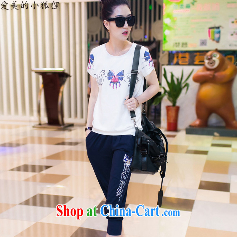 The beauty of the little foxes 2015 summer new short-sleeved shirt T female Kit 2015 Korean version the code loose 7 pants sport and leisure suite 8629 white L