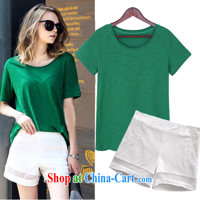 The snow in summer 2015, the United States and Europe and is indeed increasing, female fat mm video thin short-sleeved T shirt + shorts two piece kit green XXL, Snow (GUXXEEO), online shopping
