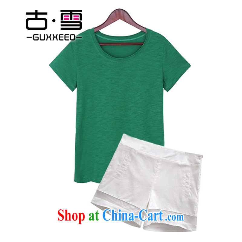 The snow in summer 2015, the United States and Europe and is indeed increasing, female fat mm video thin short-sleeved T shirt + shorts two piece kit green XXL, Snow (GUXXEEO), online shopping