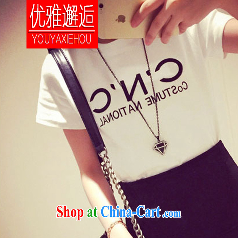 Elegant sparked new 2015 street trendy CNC letter short-sleeve shirt T female white M