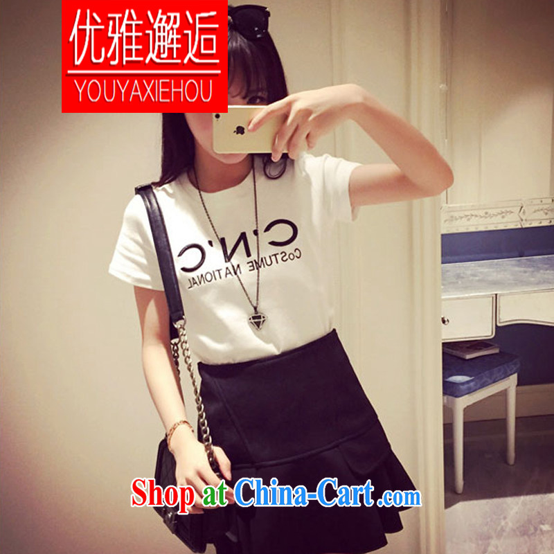 Elegant and sparked new 2015 street trendy CNC letter short-sleeved shirt T female white M, elegant Franka Potente (YOUYAXIEHUO), online shopping