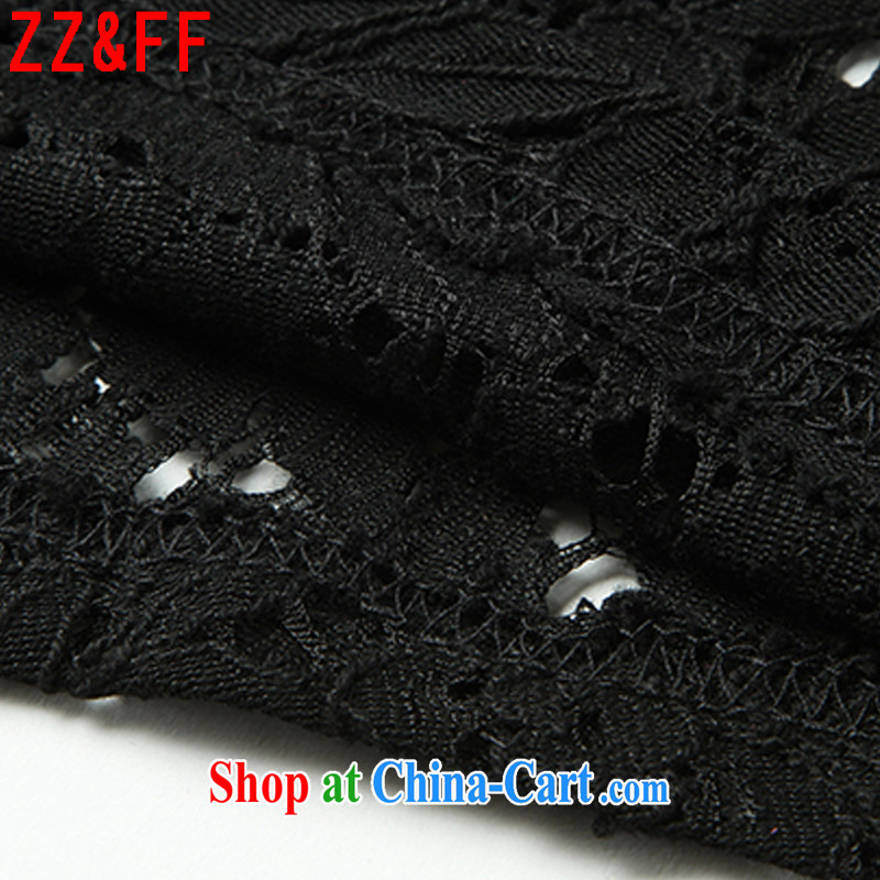 ZZ &FF 2015 summer new, larger female decoration, lace shirt female Openwork T shirts female T 8579 black XXXXXL, ZZ &FF, shopping on the Internet