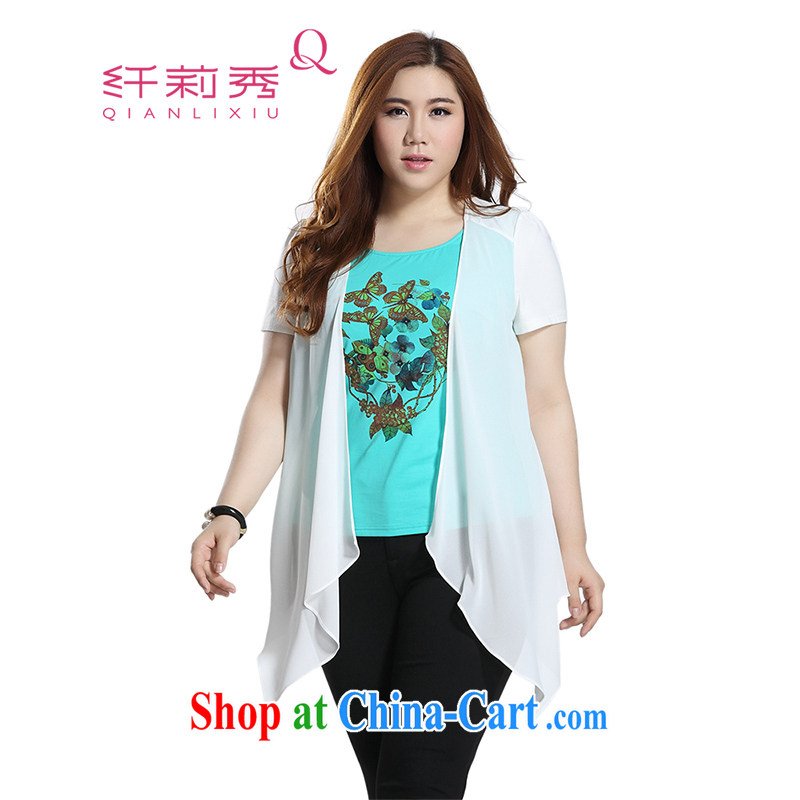 Slim LI Sau 2015 summer new, larger female temperament with snow woven stitching knitted T-shirt leave of two T-shirts Q 7872 m White 5 XL
