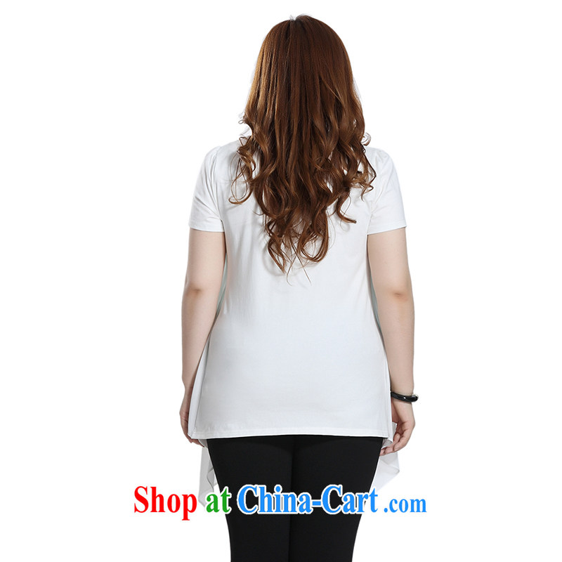 Slim LI Sau 2015 summer new, larger female temperament with snow woven stitching knitted T-shirt leave of two T-shirts Q 7872 m White 5 XL, slim Li-su, and shopping on the Internet
