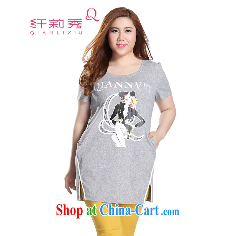 Slim LI Sau 2015 summer new, larger female fashion round for modern Europe and stamp duty hit color long T pension long Q 7910 gray 5 XL