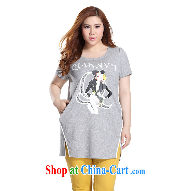 Slim LI Sau 2015 summer new, larger female fashion round for modern Europe and stamp duty hit color long T pension long Q 7910 gray 5 XL, slim Li-su, and shopping on the Internet