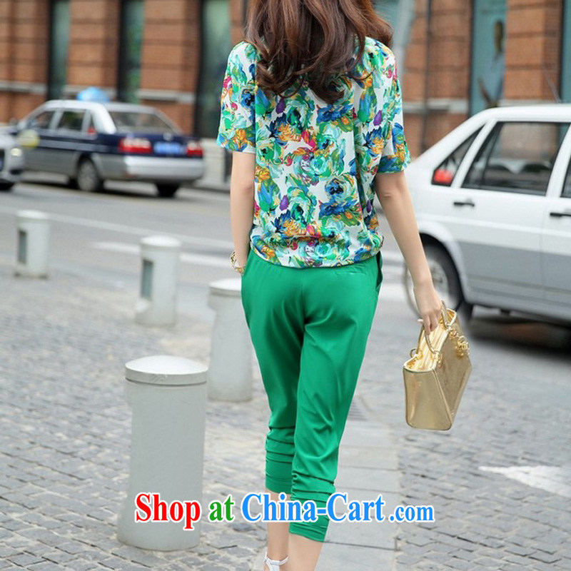 Yu's Sin City the fat increase, female fat mm summer short-sleeve T-shirt 200 Jack thick sister Korean version 7 pants Leisure package green two-piece 4 XL recommends that you 160 - 180 jack, Yu, for sin (yuerxianzi), and, on-line shopping