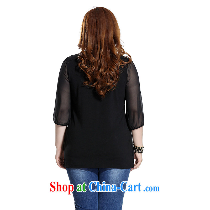 Slim LI Sau 2015 summer new, larger female style V for Snow in Europe and 7 woven into the cuff long snow woven shirts Q 7873 black 4XL, slim Li-su, shopping on the Internet