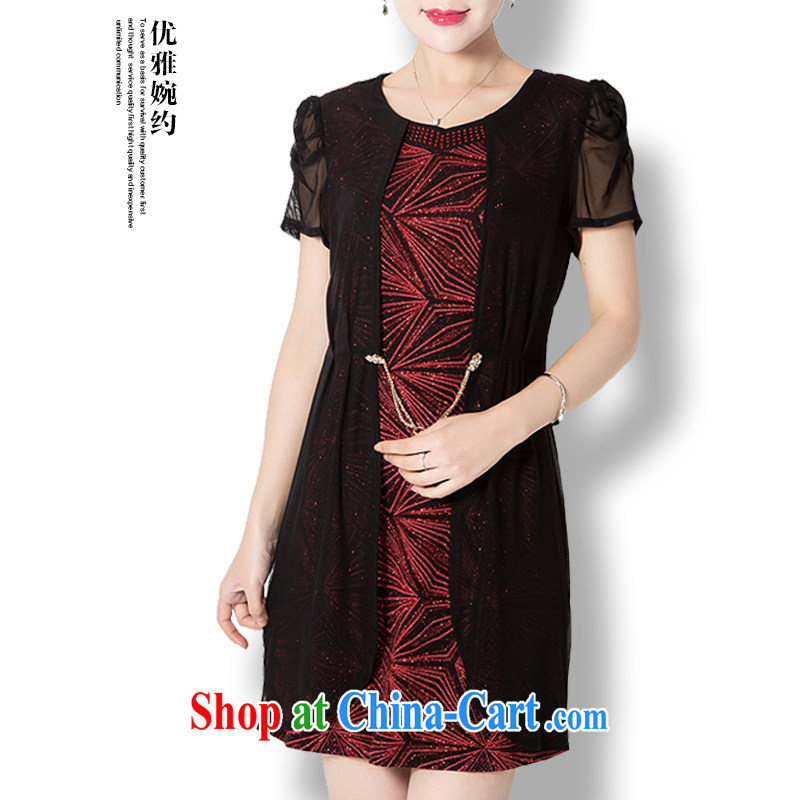 Summer 2015 new products, ladies dresses, older, mature women summer loose short-sleeved upscale dresses leave two graphics thin dresses red 5 XL