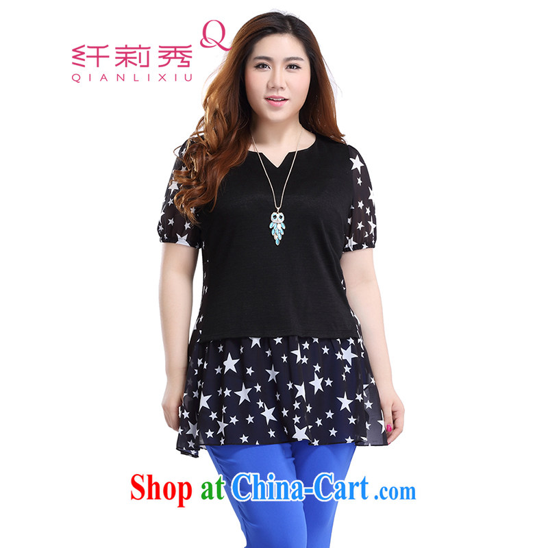 Slim LI Sau 2015 summer new, larger female stamp hit the stitching leave of two pieces of knitted snow woven shirts Q 7883 black 4XL