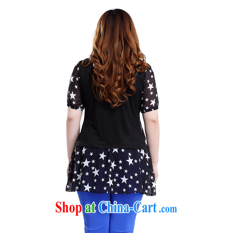 Slim LI Sau 2015 summer new, larger female stamp hit the stitching leave of two pieces of knitted snow woven shirts Q 7883 black 4XL, slim Li-su, and shopping on the Internet