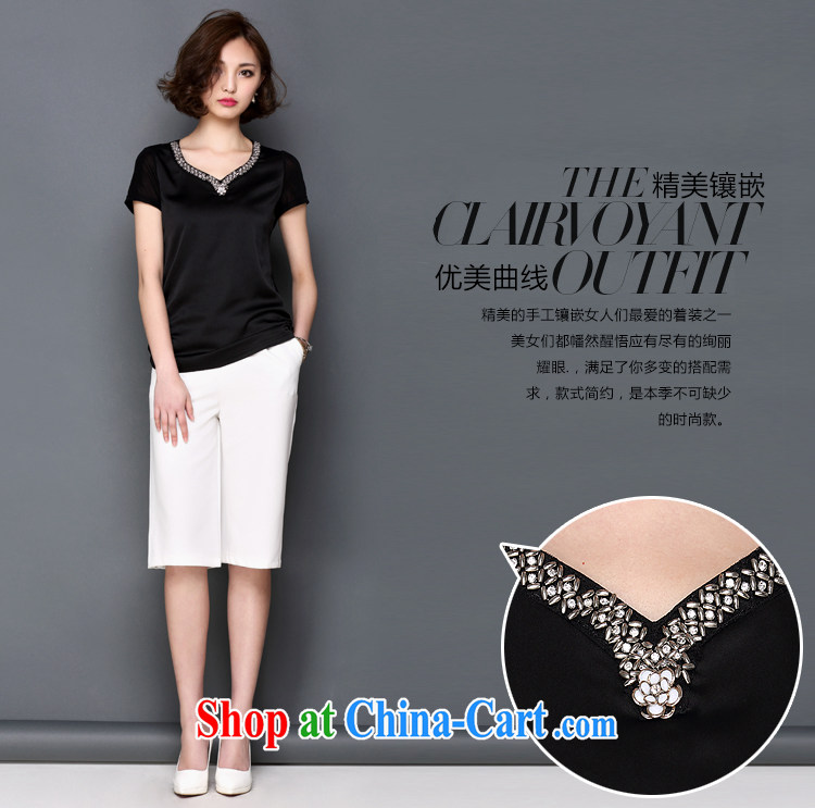 Xin Yi, summer 2015 new, large, female commuter cultivating staple V Pearl collar solid shirt T shirts snow woven shirts girls summer short-sleeve 312 blue XXXL pictures, price, brand platters! Elections are good character, the national distribution, so why buy now enjoy more preferential! Health