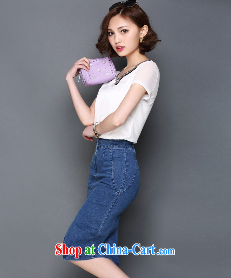 Xin Yi, summer 2015 new, large, female commuter cultivating staple V Pearl collar solid shirt T shirts snow woven shirts girls summer short-sleeve 312 blue XXXL pictures, price, brand platters! Elections are good character, the national distribution, so why buy now enjoy more preferential! Health